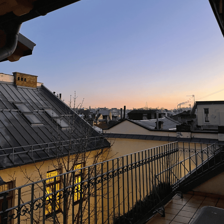 sunset on the office balcony