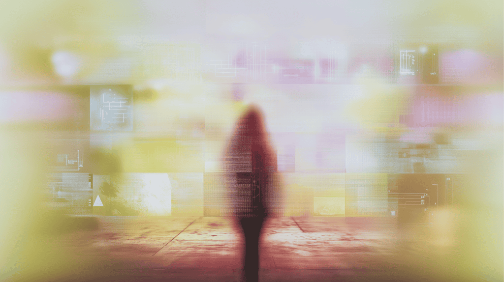 a blurry image of a person walking on a sidewalk.