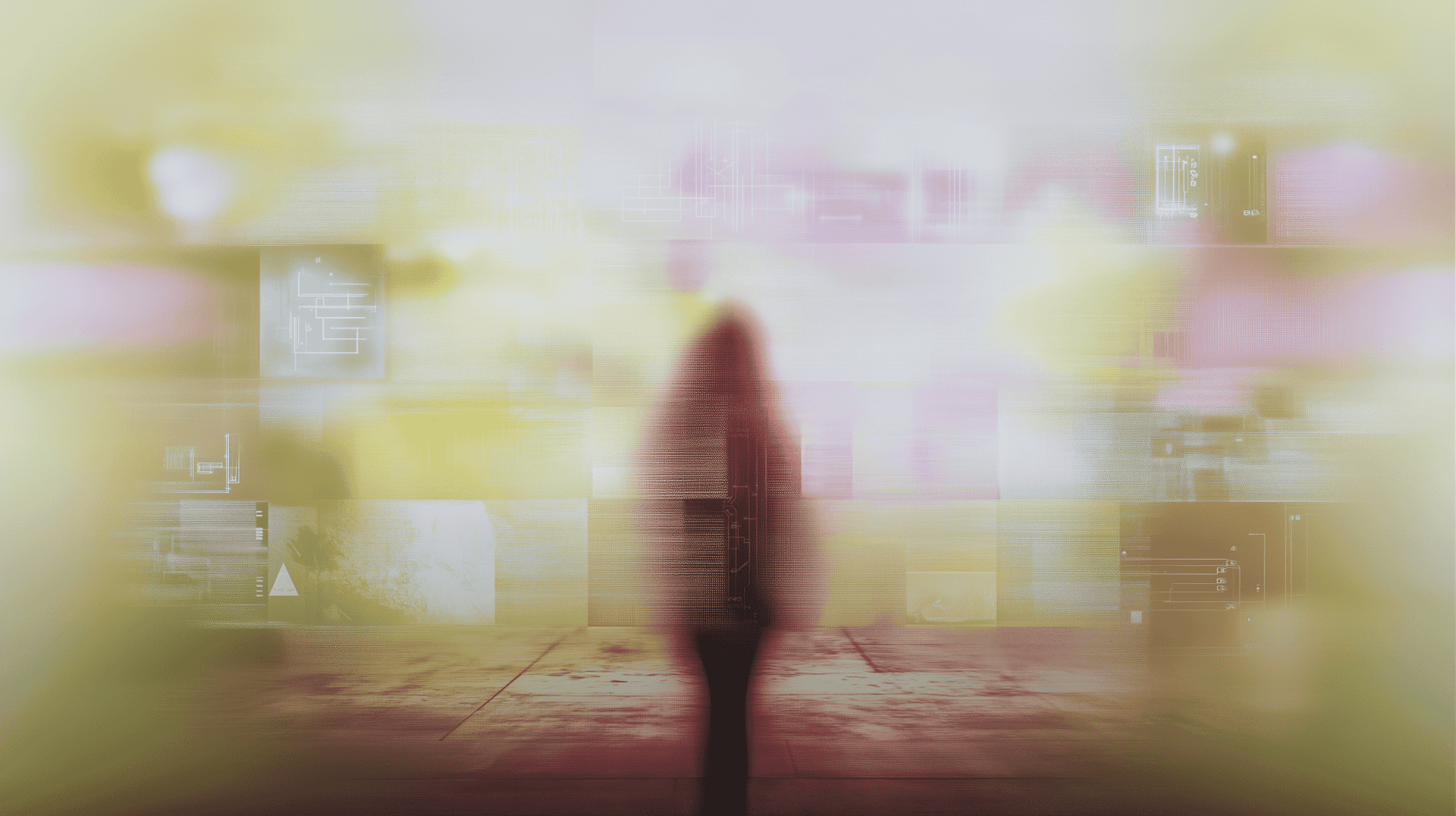 a blurry image of a person walking on a sidewalk.