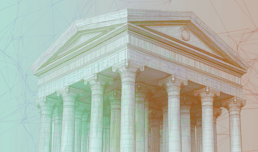 ib-min - Teamvoy a building with columns and a large stone.
