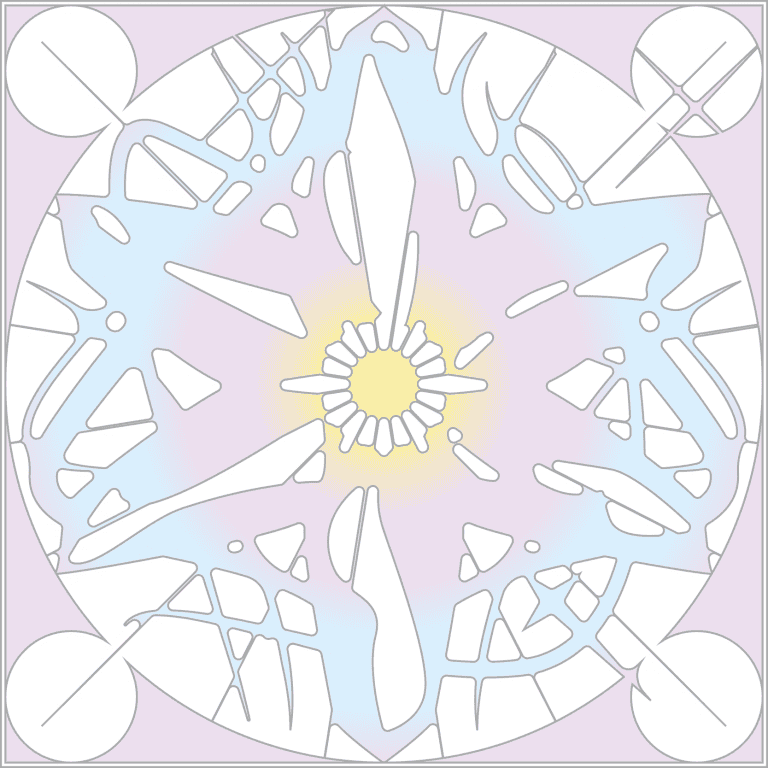 a circular design with a sun in the center.
