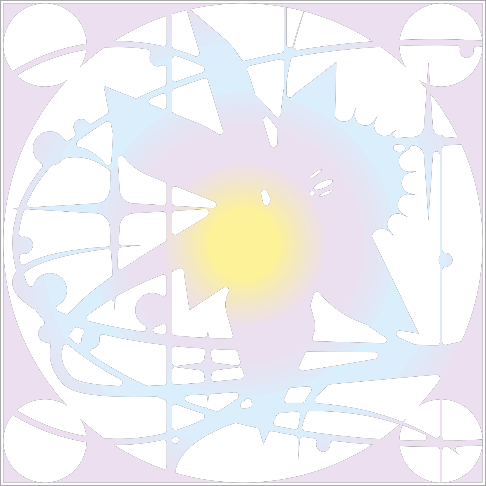 A flower in a circle with a sun in the center.