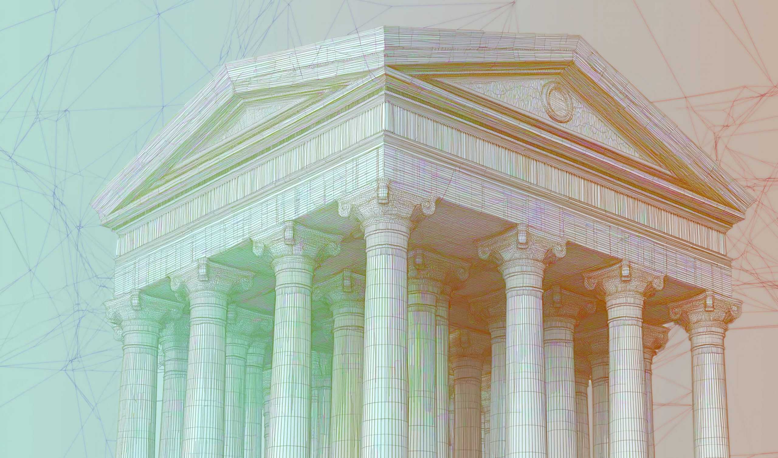 a building with columns and a large stone.