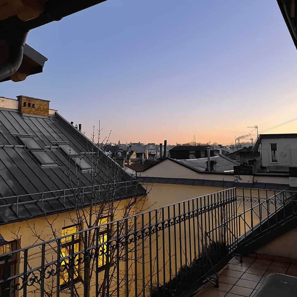 sunset on the office balcony