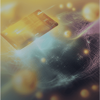 Credit cards with golden bokeh lights and soft focus effect