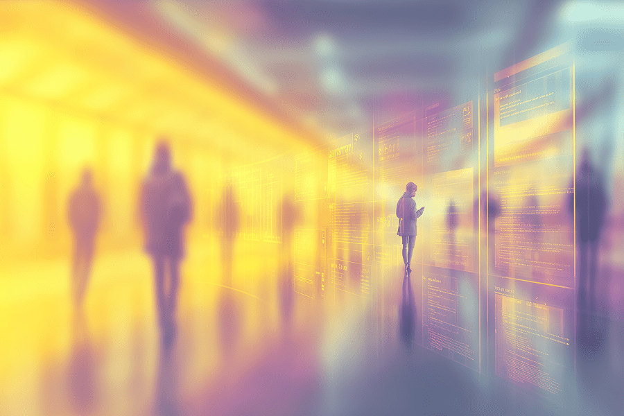 PWA_vs_Native_apps1 - Teamvoy woman with phone in the digital dashboards & visualisations