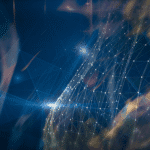 optic cables with light trails over a circuit board, representing high-speed data transmission