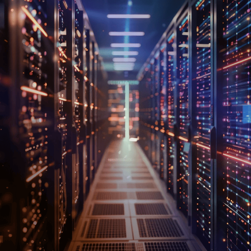 Two business professionals analyzing data visualization and charts on large digital screen