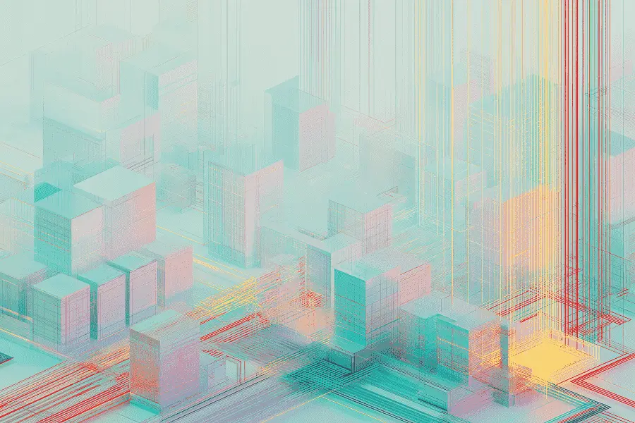 a high-end 3d illustration of an ai agent represented as a glowing digital core powering multiple interconnected system pipelines. abstract data streams flow between hris, mdm, telecom, distributor, and shipment systems. futuristic ui elements, subtle code patterns, and clean blue-white color tones.