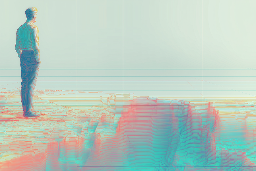 Predictive Analytics for Business Leaders Cover - Teamvoy a business executive overlooking a large transparent dashboard floating in the air, real-world logistics and operations data transforming into clear strategic insights.