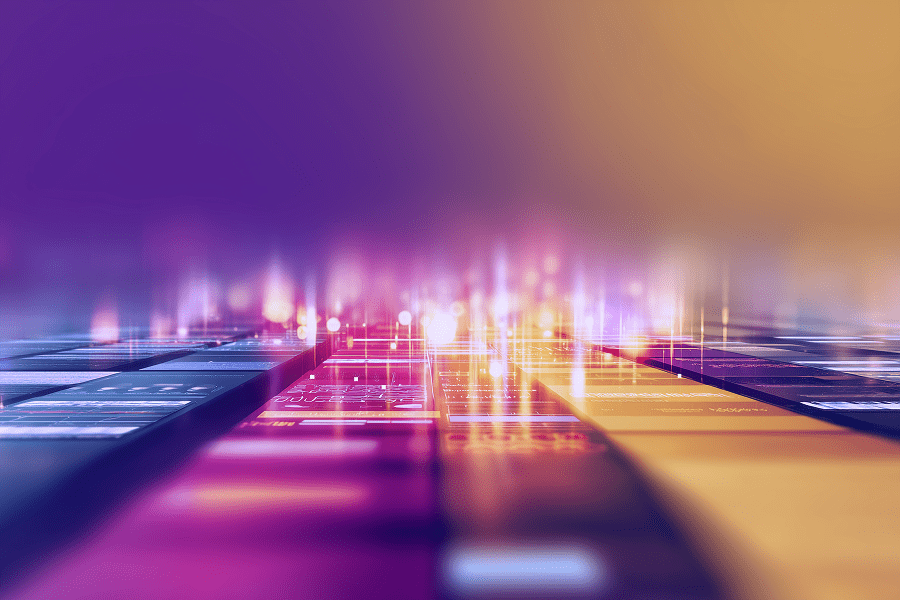 abstract view of business signals converging into a single decision point, layered data streams, structured grid layout, restrained corporate palette, professional and calm, enterprise technology illustration, no characters, no text