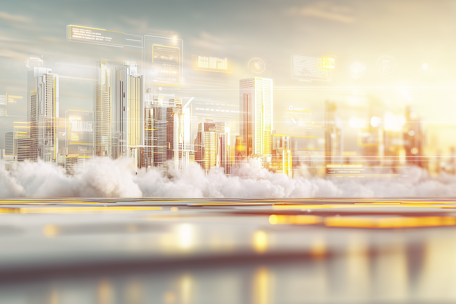 a massive digital avalanche made of code, legacy servers, broken wires, and outdated software crashing toward a modern ai-powered city skyline. ai systems stabilizing and rebuilding ahead of the avalanche, dramatic sense of urgency and transformation, cinematic wide-angle, futuristic corporate aesthetic, high detail, sharp contrast, digital chaos versus structure.