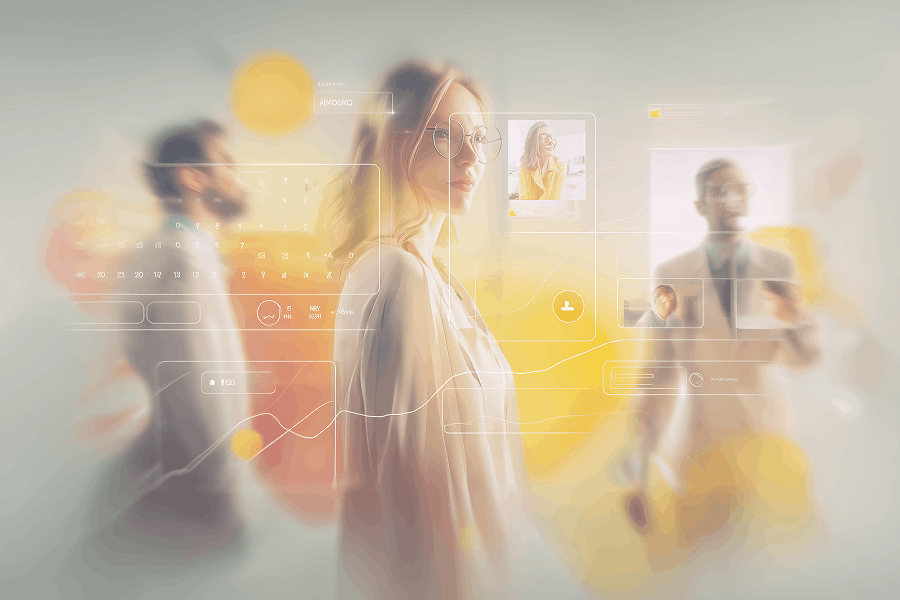 modern digital health platform hero illustration, mental health therapy booking platform, diverse people connecting with therapists online, calm and reassuring atmosphere, soft neutral color palette with warm accents, abstract ui elements floating subtly (calendars, video call icons, matching lines), sense of personalization and care, minimalistic saas design aesthetic, professional and trustworthy tone, clean gradients, light background