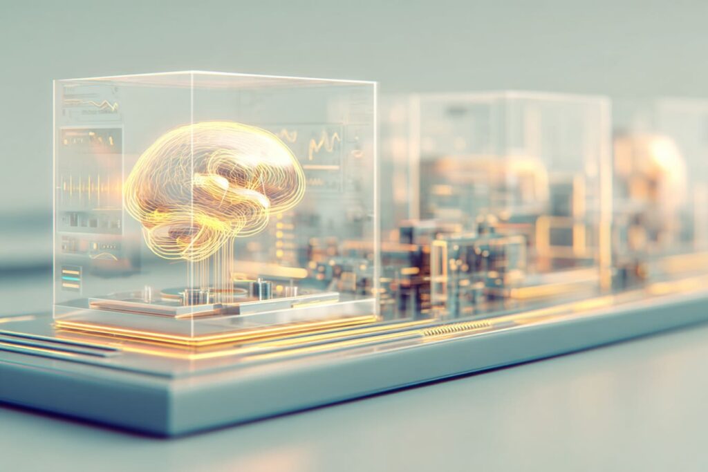 Visual metaphor of a complex legacy system being stabilized through structured testing layers. Transparent layers representing contract tests, integration tests, and end-to-end tests protecting a fragile core system during modernization. Clean architectural composition, modular structure, clear hierarchy of layers.