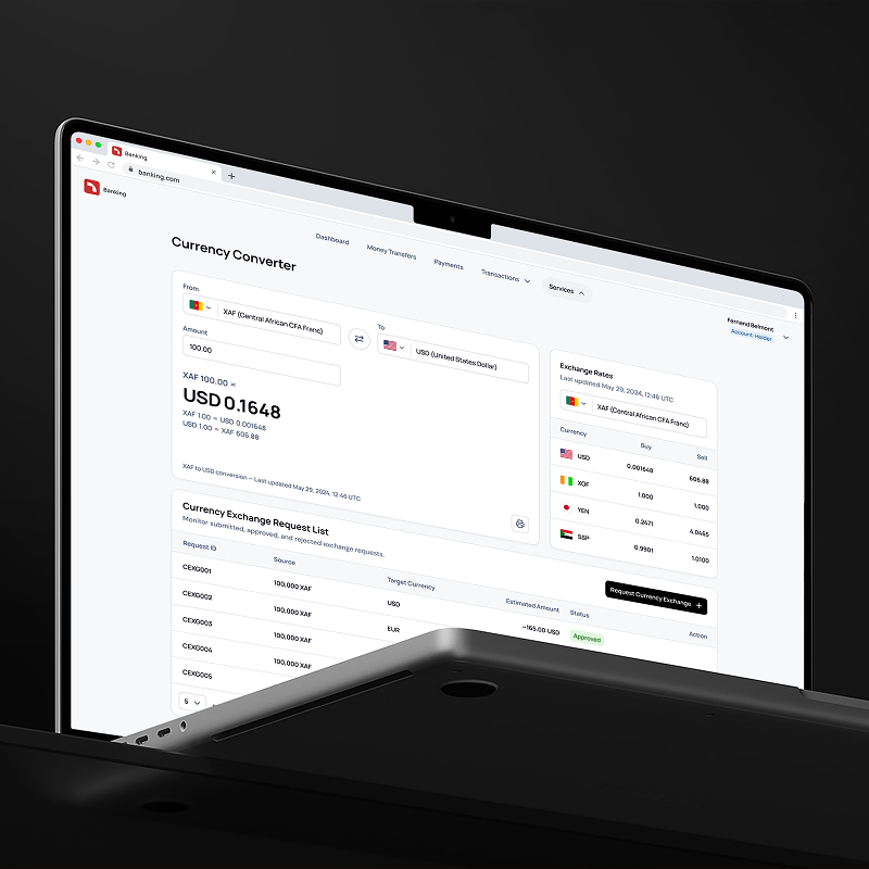 laptop with banking app