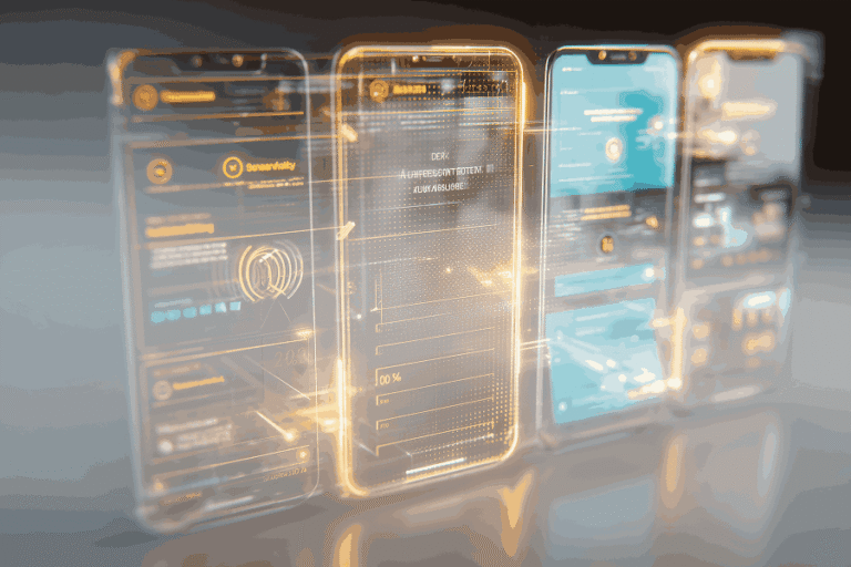 visual metaphor of a fintech mobile app becoming clearer and easier to use as friction is removed. a complex financial interface gradually simplifying into a clean, intuitive layout. smooth user flows, guided steps, and subtle trust cues like confirmations and transparent data use. abstract ui elements, cards, and flows suggesting onboarding, payments, and verification. no people, no text, no logos.