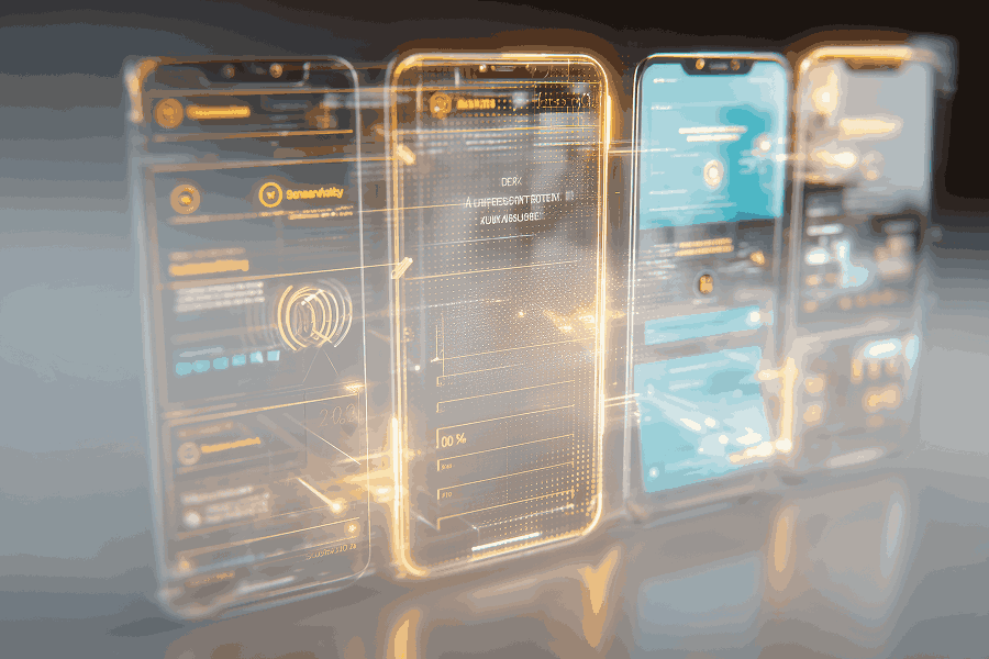 visual metaphor of a fintech mobile app becoming clearer and easier to use as friction is removed. a complex financial interface gradually simplifying into a clean, intuitive layout. smooth user flows, guided steps, and subtle trust cues like confirmations and transparent data use. abstract ui elements, cards, and flows suggesting onboarding, payments, and verification. no people, no text, no logos.