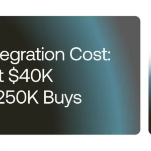 main slide showing the title 'ai integration cost: what $40k vs $250k buys' on a dark gradient card, with a separate narrow card on the right featuring a curved gradient and the 'teamvoy' logo.