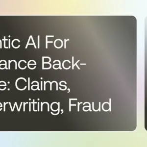 hero banner: 'agentic ai for insurance back-office: claims, underwriting, fraud' with the teamvoy logo on a pastel gradient background.