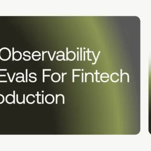 banner with the title 'llm observability and evals for fintech in production' on a dark green gradient, plus a small teamvoy card on the right.