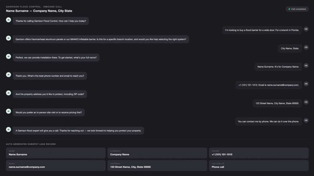 example inbound call