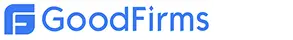 goodfirms logo in blue with an accompanying emblem on the left