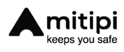 mitipi logo featuring a stylized triangle icon and the text 'mitipi keeps you safe'.