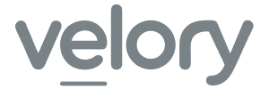 velory wordmark logo in gray lowercase letters with a small underline under the 'velo' portion