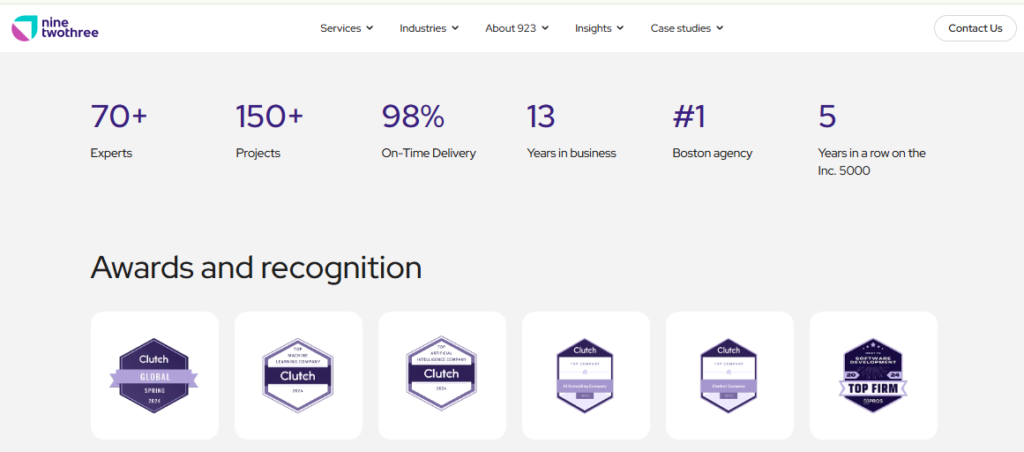 Screenshot 2026-06-25 1341161NineTwoThree AI Studio - Teamvoy ninetwothree ai studio metrics and clutch awards signaling experience for first-time ai data modernization projects
