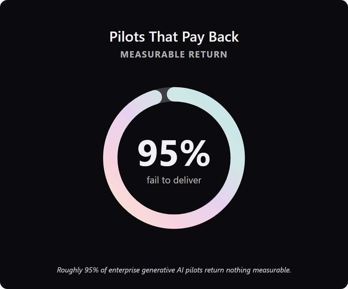progress ring showing 95 percent of enterprise generative ai pilots fail to deliver measurable return.