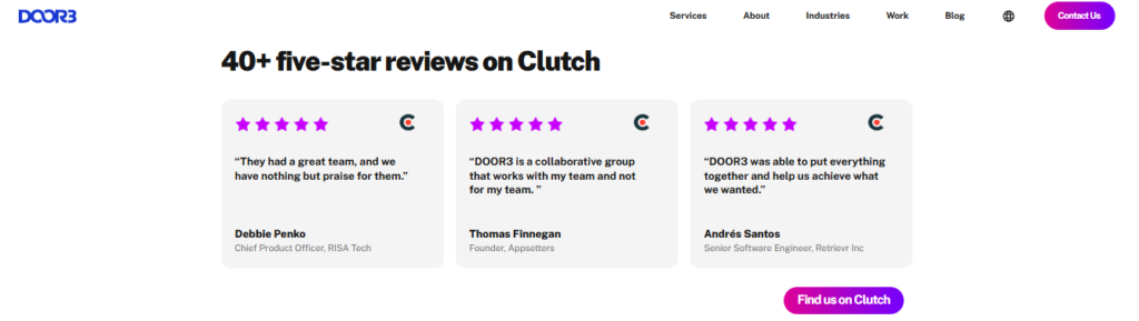 door3 client reviews praising collaborative legacy modernization teamwork on clutch