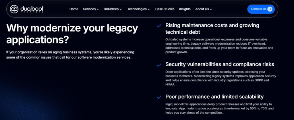 dualboot partners reasons to modernize legacy apps: tech debt, security, scalability