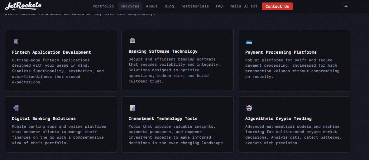 JetRockets cards for fintech apps, banking software, payment processing, digital banking and crypto trading tools