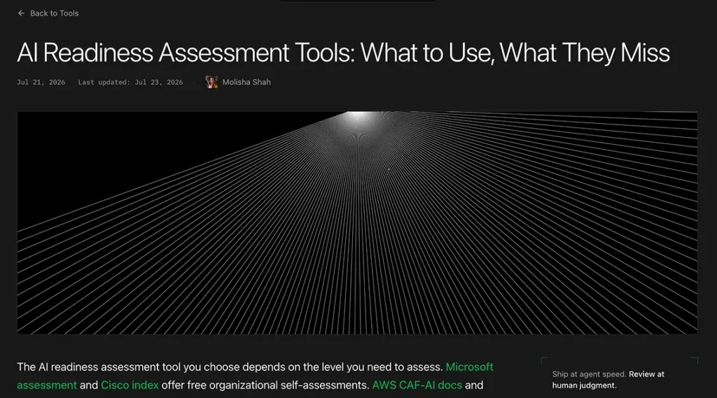 hero banner: black background with converging white lines forming a tunnel, for an article about ai readiness assessment tools.
