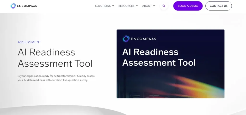 hero section: ai readiness assessment tool promotion with left text and a dark card image showing the tool’s title.