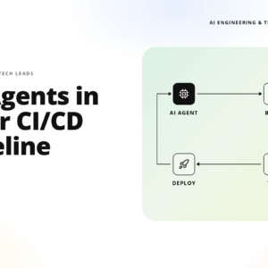 hero banner with bold headline 'ai agents in your ci/cd pipeline' on the left and a pastel diagram of an ai agent workflow (ai agent → build → test/deploy) on the right.