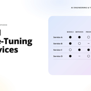 teamvoy hero showing llm fine-tuning services with a pastel right-side comparison table of models, methods, proof and security across the page.