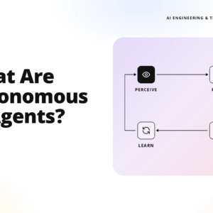 hero image showing the article title 'what are autonomous ai agents?' with a lavender diagram of an ai workflow (perceive, plan, act, learn) on the right.